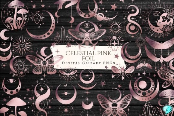 Download Celestial Pink Foil Clipart PNG Bundle - Foil Collection