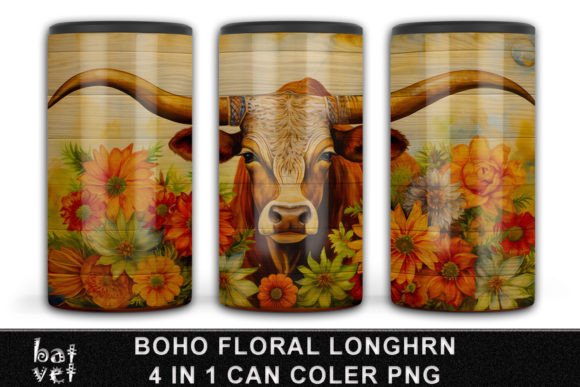 Download Boho Floral Longhorn Can Cooler Design - Can cooler design Collection